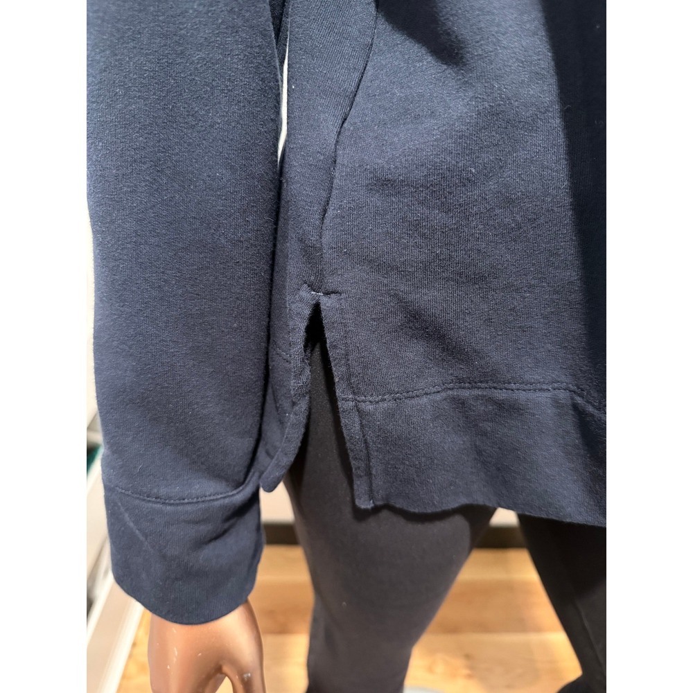 Loft Womens Navy Blue French Terry Hoodie Sweatshirt Size M Side Slit Pullover - Picture 3 of 5